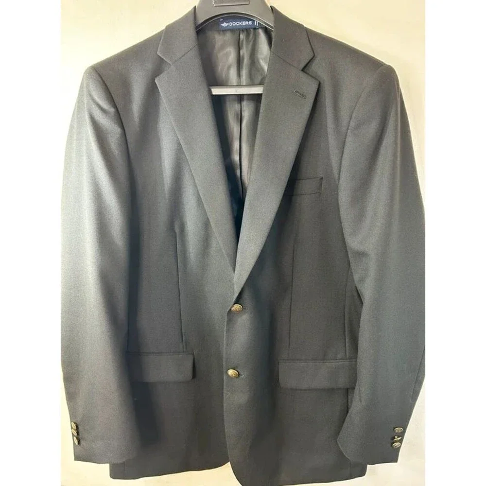 Dockers Black Solid Blazer 40R Single-Breasted Two-Button Notch Lapel Jacket
